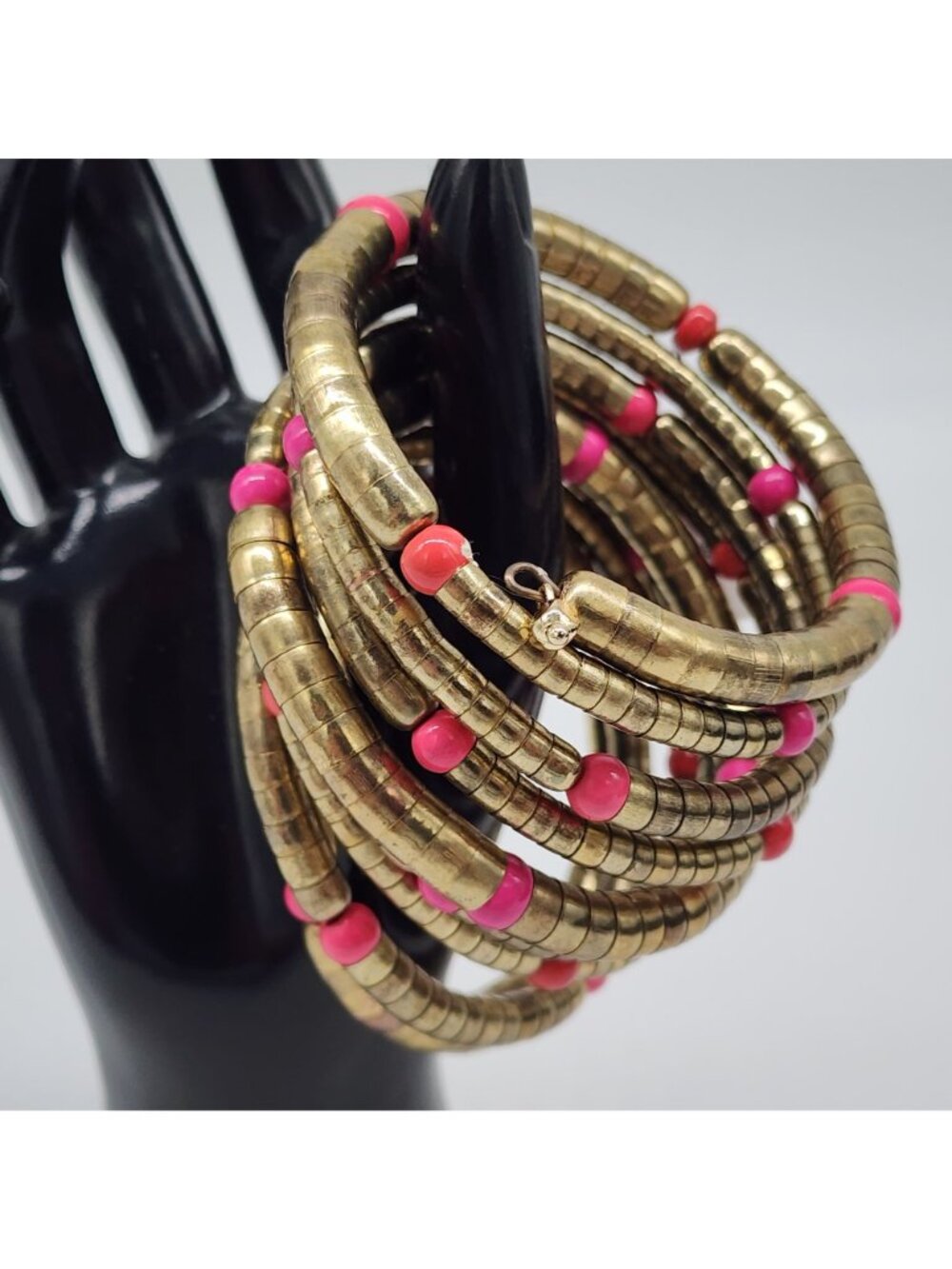 Chicos Snake Coil Bracelet Gold & Pink Beaded - Picture 2 of 6